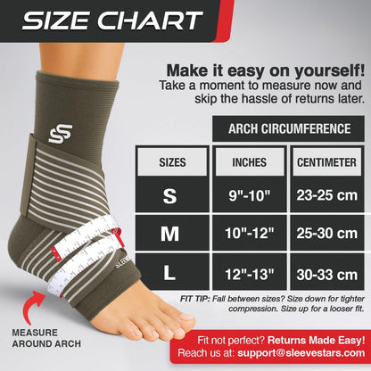 Sleeve Stars Ankle Brace for Women & Men, Ankle Wrap for Sprain, Compression Sleeve for Plantar Fasciitis Relief, Easy Customizable Support: w/ Removable Strap (Single/M:10"-12"/Black)