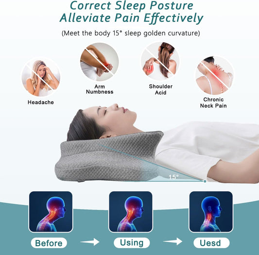 CHxxy Cervical Neck Pillow for Pain Relief Sleeping, Memory Foam Pillows