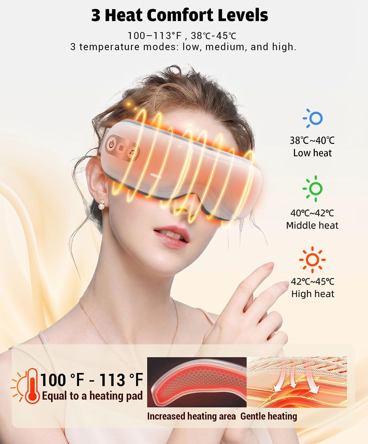 Eye Massager with Heat and Cooling, Heated Eye Mask for Dry Eyes & Sleep, Cooling Gel Mask for Puffiness, Bluetooth Music 5 Modes Cordless Foldable, Relax Gift for Women Men