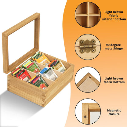 Wood Big Black Tea Bag Organizer Storage Box 12-Compartment Multi-Functional Box,Vintage Tea Case.