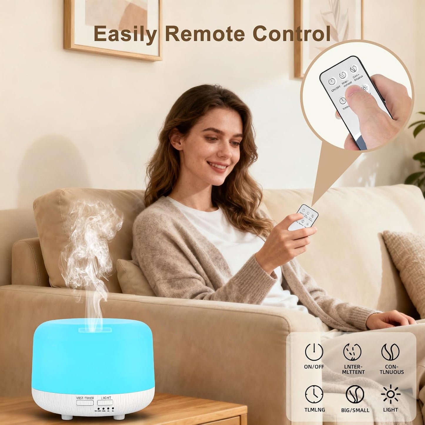 300ML Essential Oil Diffuser, Remote Control Ultrasonic Aromatherapy Oil Diffusers Cool Mist Humidifier, Waterless Auto-Off and 7 LED Light Colors for Bedroom, Yoga, SPA, Baby