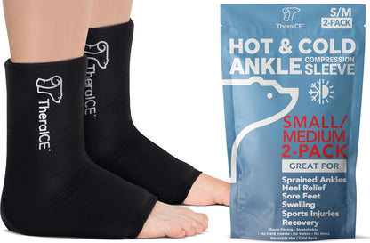 TheraICE Ankle Ice Pack Wrap for Swelling & Sprained Ankle Brace for Women Men, Cold Therapy Foot Heel Spur Support Compression Socks, Plantar Fasciitis & Achilles Tendonitis Sore Feet Pain Relief