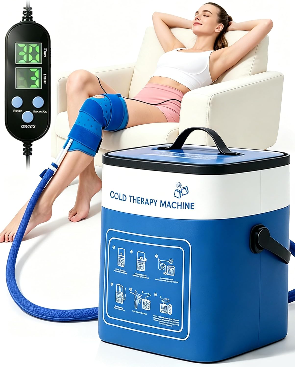 Cold Therapy Machine for Foot Ankle Surgery, Ice Therapy Machine with Pressure Regulator, Timer & Temperature Display, Cryotherapy Unit with Foot Ankle Ice Pack Wrap for Post-Surgery Recovery