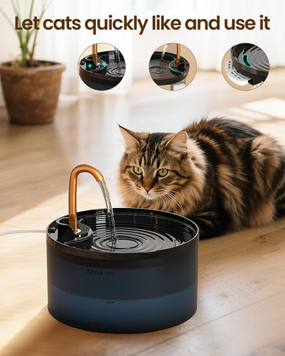 MISFANS Cat Water Fountain with 3-Pack Replaceable Filters,Copper Faucet