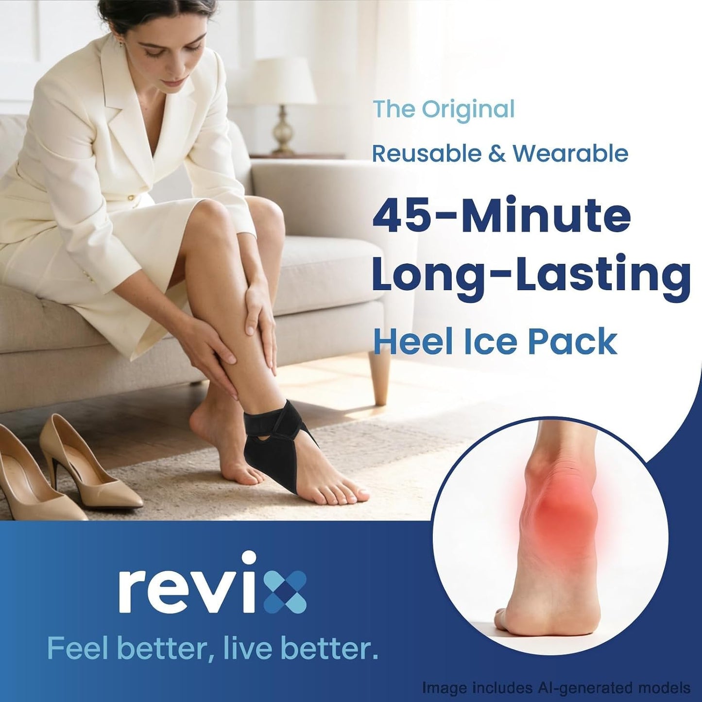 REVIX Heel Ice Pack Wraps for Achilles Tendonitis & Plantar Fasciitis with 45-Min Long Lasting Cold Therapy, 2 Packs Lightweight Gel Ice Pack for Heel Relaxation, Reusable Ice Wrap for Feet Swelling