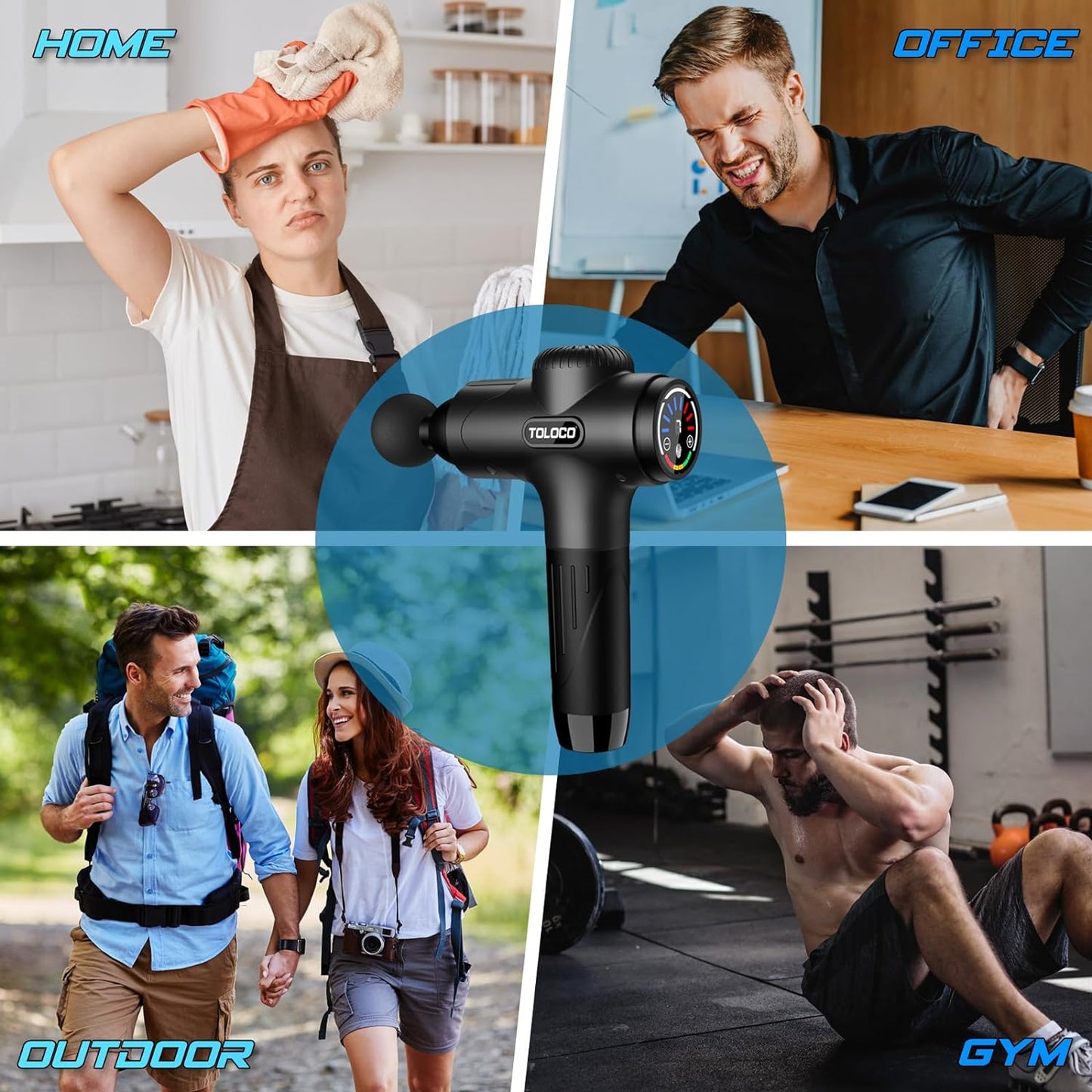 TOLOCO Massage Gun, Back Massager 10 Replacement Head for Pain Relief Deep Tissue, Percussion Massage Guns 7 Speed Level Super Quiet Electric Massager Fathers Day Dad Gifts, Carbon