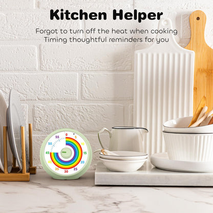 Visual Timer for Kids, 60-Minute Countdown Timer for Classroom Office Kitchen, Desk Timer Kids Time Management Tools with Silent Operation, Pomodoro Time Rainbow Pattern (Grass Green)