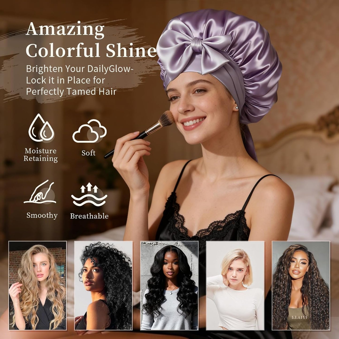 Silk Bonnet Satin Bonnet for Sleeping Large Bonnets with Tie Band Hair Wrap with Adjustable Straps Hair Cap for Women Curly Black