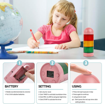 KADAMS Visual Timer for Kids with Audio Pre-Alarm - Traffic Light Alarm for Kids Toddler Teachers Classroom Home Time Management Tool 24hr Countdown Pause Memory Function