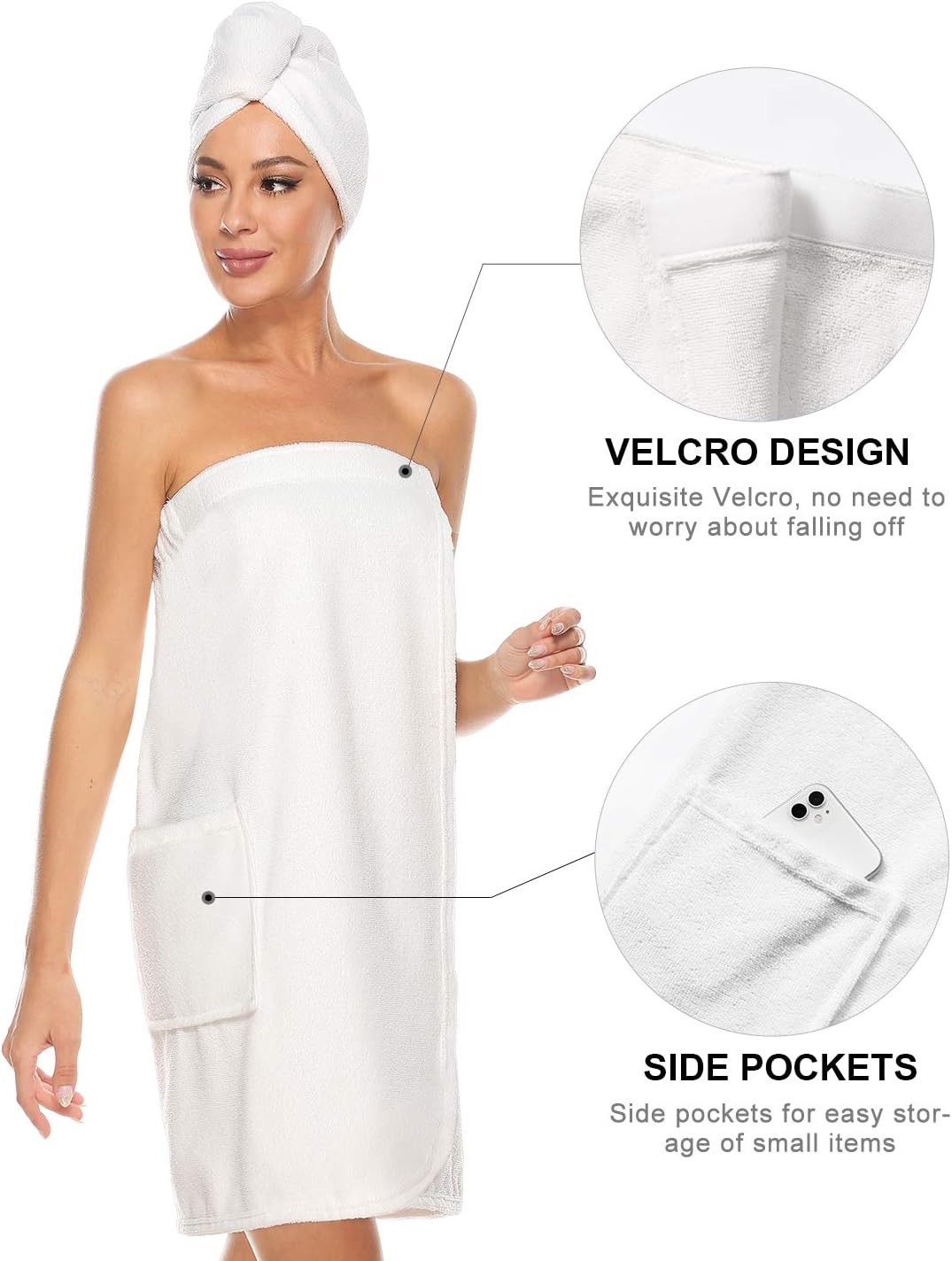 Kniffi Women's Spa Wrap & Hair Towel Body Wrap Adjustable Closure Bathrobe