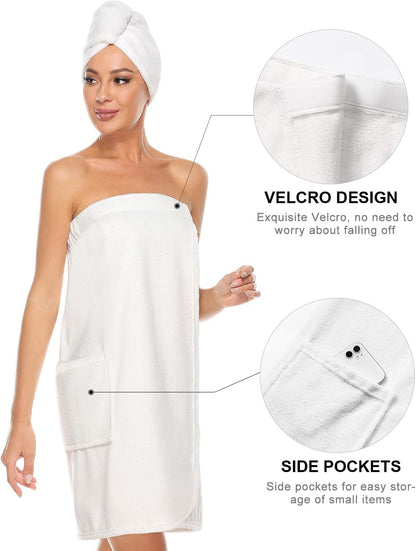 Kniffi Women's Spa Wrap & Hair Towel Body Wrap Adjustable Closure Bathrobe
