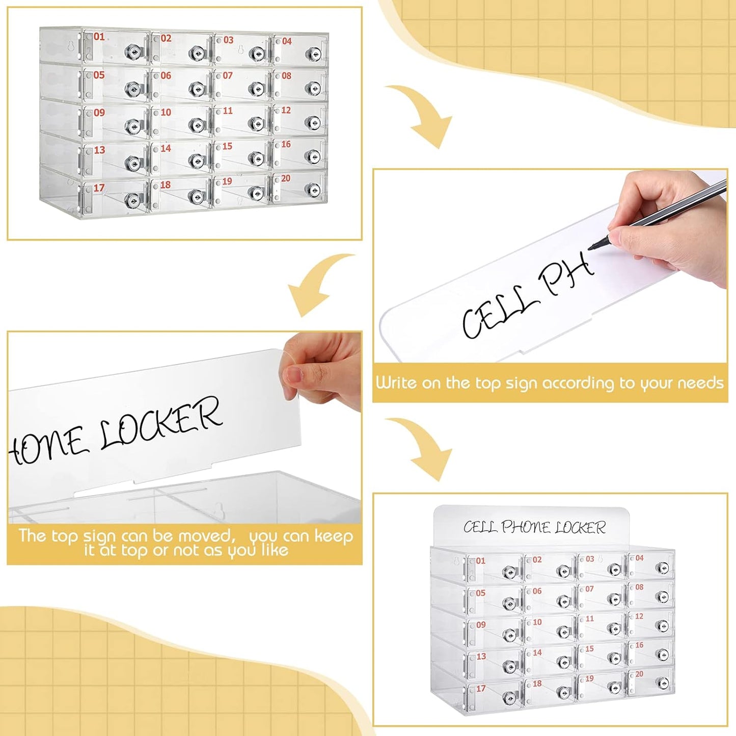Threan 12 Slot Cell Phone Storage Box, Acrylic Clear Cell Phone Storage Cabinet Wall Mounted with Door, Locks and Keys for Office School Factory