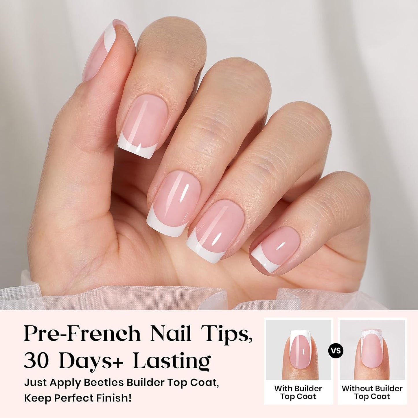 Beetles Press On Nail Kit-Short Square French Tip Press On Nails, 150Pcs Pink French Nail Tips with Nail Glue & Remover Builder Top Coat Nail Lamp, All-in-One DIY Fake Nails Gift for Women