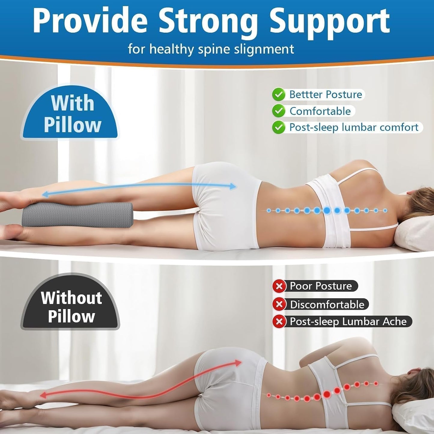 SweetSlubr Knee Pillow for Side Sleepers, Half Moon Memory Foam Bolster Pillow for Legs, Ergonomic Design Wedge Elevation Pillow for Side & Back Sleeping, Under Knee Support, Foot, Ankle, Lumbar,White