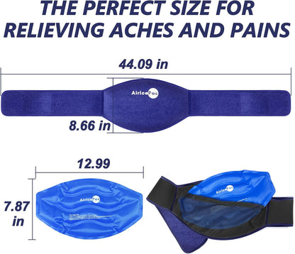AiricePac Ice Pack for Back Pain Relief, Reusable Gel Lower Back Wrap, Cold Compress Therapy for Waist Lumbar Injuries, Sciatic Nerve, Herniated or Degenerative Disc, Coccyx, Tailbone Pain Blue