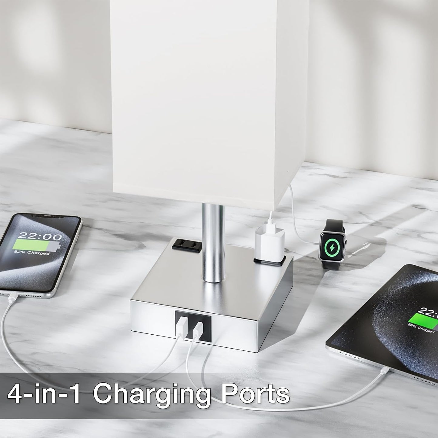【Upgraded】Bedside Table Lamp Touch Control, with USB C+A Charging Ports & Dual AC Outlets, 3-Way Nightstand Lamp for Bedroom with LampShade Living Room Office(LED Dimmable Bulb Included)