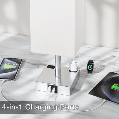 Touch Bedside Table Lamp for Bedroom - Dimmable, USB C+A, 2 AC Outlets
