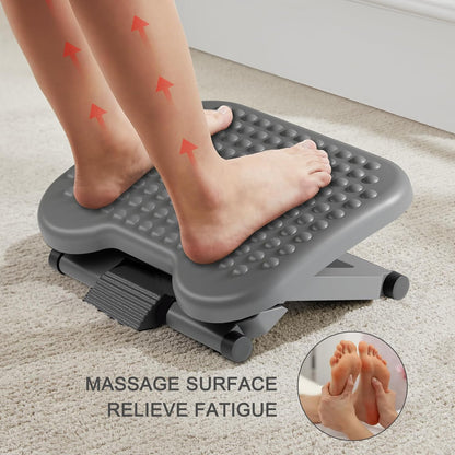 HUANUO Adjustable Desk Footrest, Foot Rest for Under Desk at Work with Massage, Adjustable Foot Stool with 3 Height Position & 30 Degree Tilt Angle Adjustment for Home, Office, White