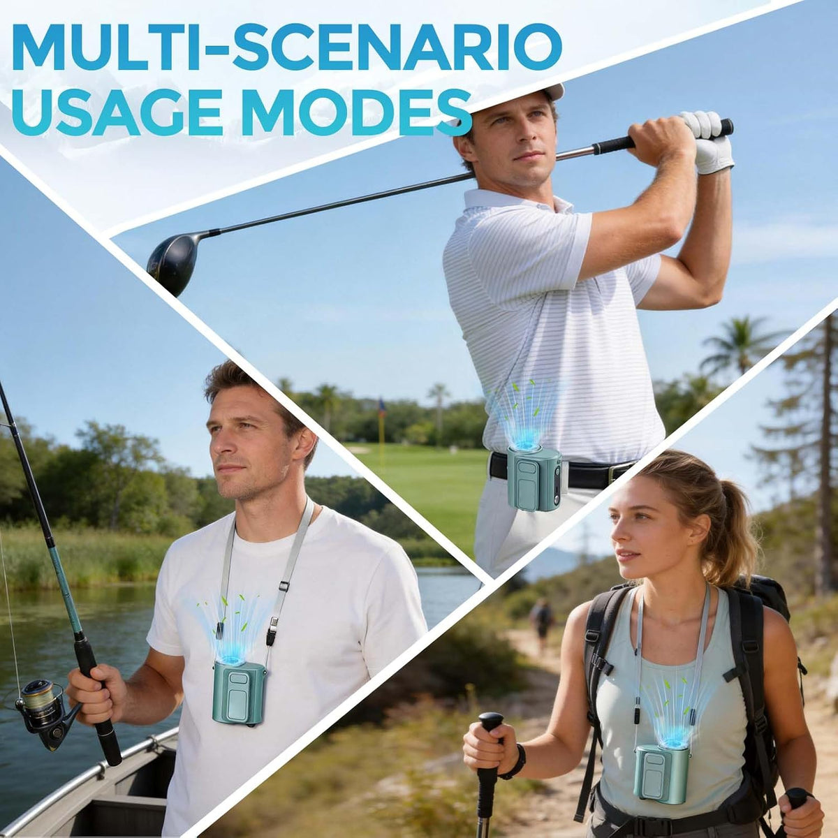 Realis Portable Waist Fan, 5-Speed 15000RPM Rechargeable Personal Clip on Belt Fan with 8000mAh Battery, Hands-Free Neck Fan & Flashlight, Wearable Cooling for Outdoor, Camping, Jobsite, Dark Green