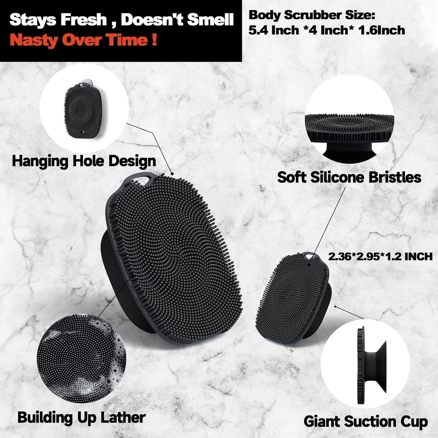 Soft Silicone Body Scrubber, Face Scrubber Silicone, Gentle Texture Exfoliating Body Scrubber for Men and Women On Sensitive Skin, Back Large Suction Cup for Easy Dry and Store (Blue)