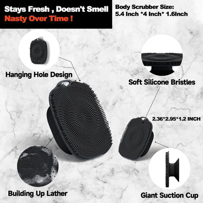 Soft Silicone Body Scrubber, Face Scrubber Silicone, Gentle Texture Exfoliating Body Scrubber for Men and Women On Sensitive Skin, Back Large Suction Cup for Easy Dry and Store (Blue)