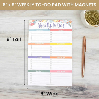 bloom daily planners Undated Weekly Tear-Off To Do List Planning Pad with Magnets - Hanging Notepad Organizer for Fridge - 6” x 9” - Floral Dots