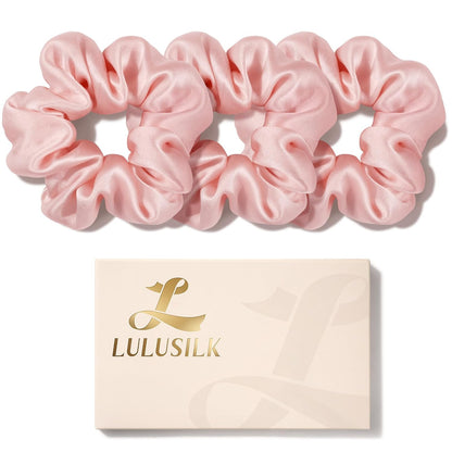 LULUSILK Silk Scrunchies for Hair Sleep, 100% Real Mulberry Silk, No Damage Hair Ties for Women and Girls, Classic Black, Pack of 3