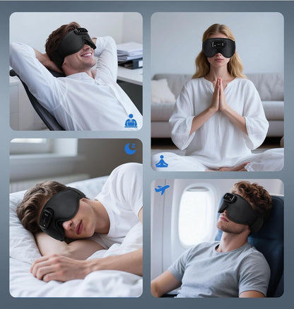 Sleep Mask with Headphones Bluetooth 5.4-3D Zero-Pressure Design AHUIARGY Adjustable Sleep Headphones 100% Light Blocking Sleep Headphones with White Noise Sounds Comfortable（Raven）