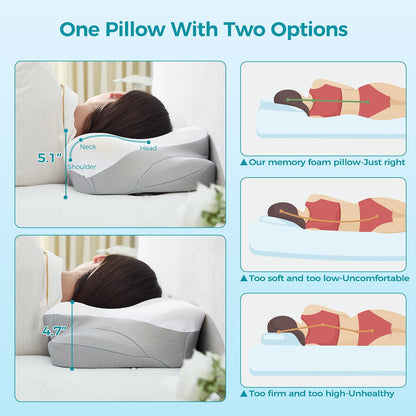 BDEUS Sleep Apnea Pillow, Cervical Neck Pillow for Pain Relief, Ergonomic Side Sleeper Pillow for Adults, Orthopedic Contour Memory Foam Pillow for Neck Support, Anti Snore, Cooling, White
