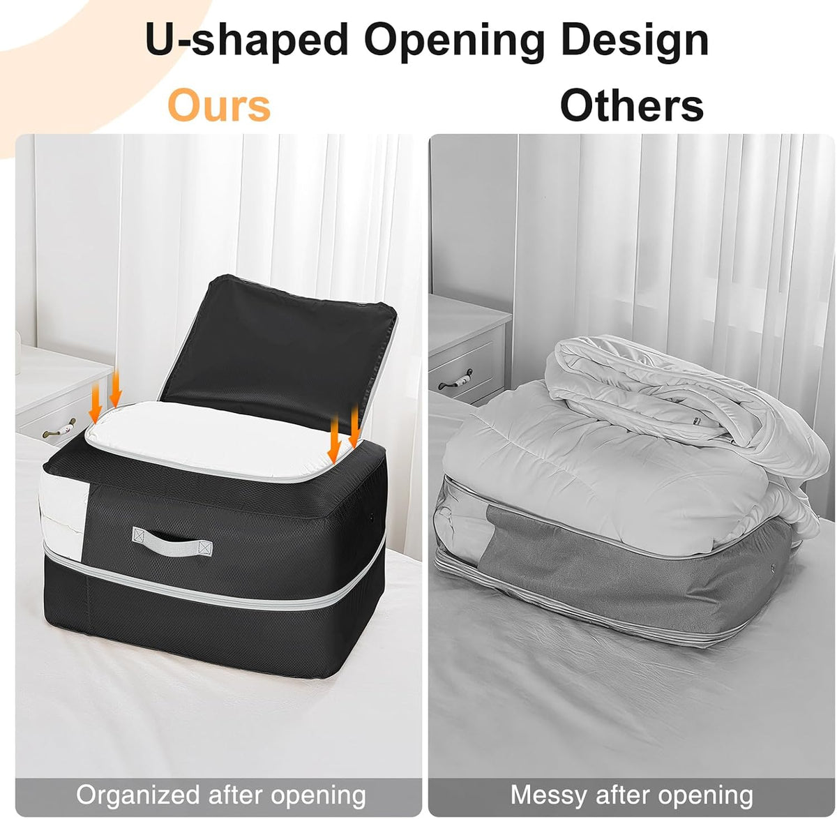 Comforter Storage Bag - Large Capacity Blanket Storage Bags 3-Layer Ultra Space Saving Self Compression Organizer, Washable Compression Bags for Storage Comforter Blanket, Beige