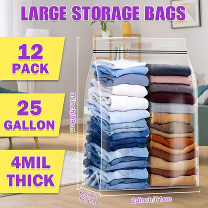 FURWEY 25 Gallon Storage Bags,35x24,Clear Resealable,Heavy Duty 4 Mil