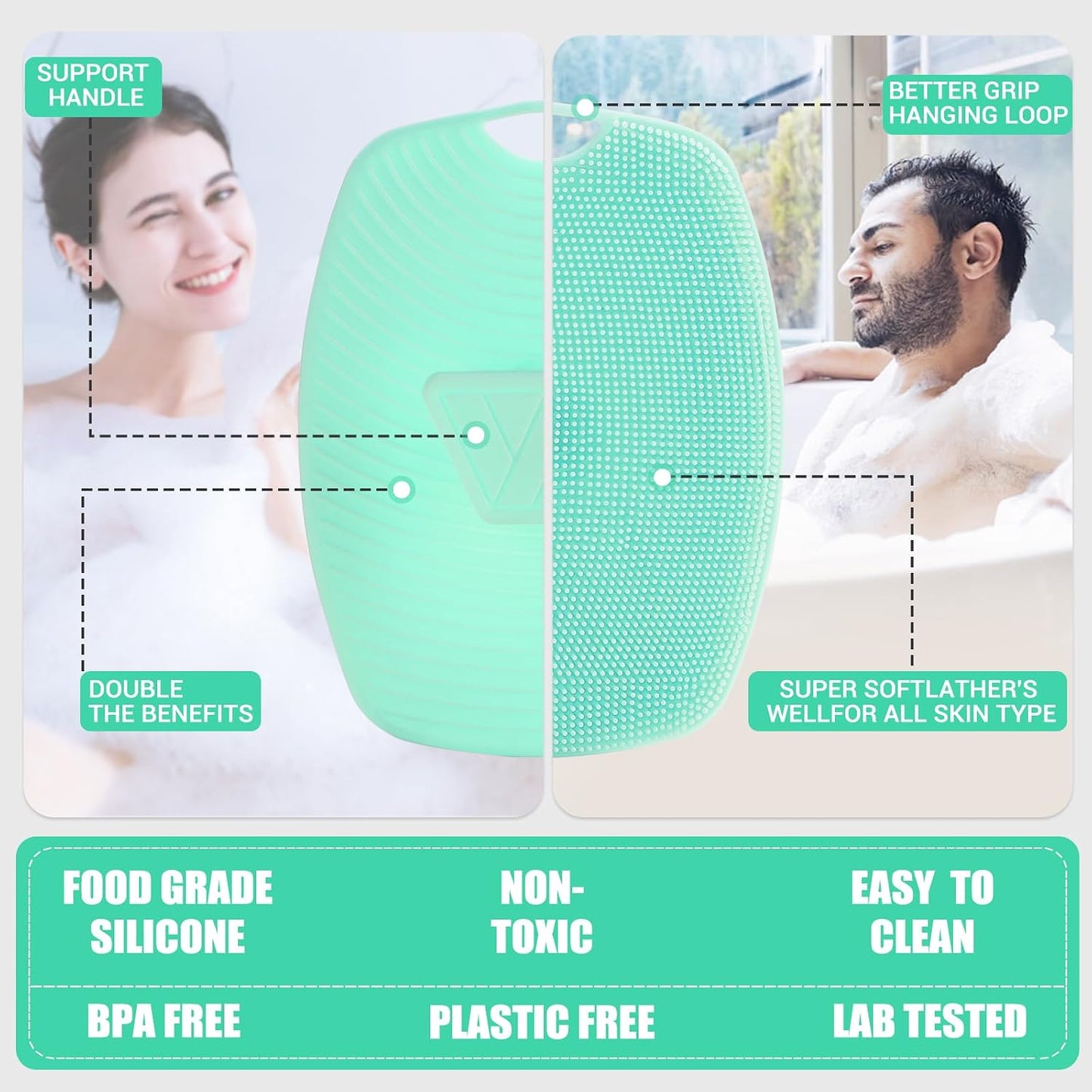Canroom Silicone Body Scrubber - Zinc Infused-Highly Elastic Bristles Exfoliating Body Scrubber for Shower Body,Cellulite Reduction,Blood Circulation- Black