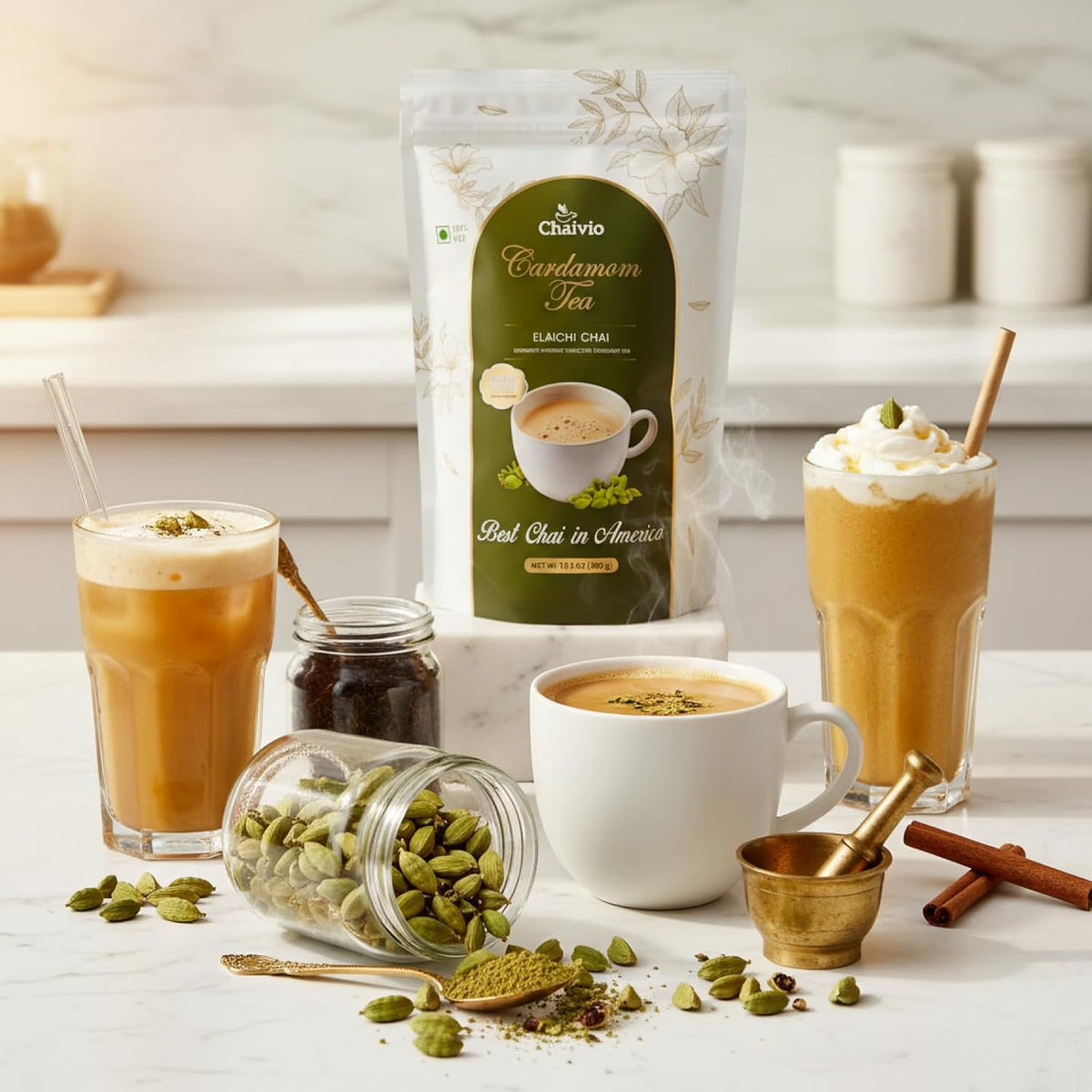 Chaivio Masala Chai Tea Latte, Unsweetened Instant Powder, Authentic Chai-with Natural Ingredients, No Preservatives, Tea Powder, Quick and Healthy Chai(1 lb)