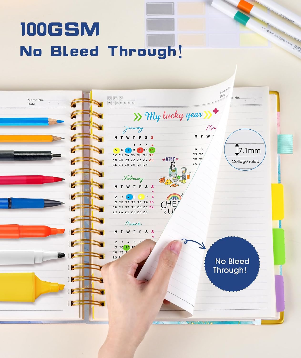 Hardcover Spiral Notebook journal with Removable Dividers Tabs, 300 Pages Leather 5 Subject Notebook College Ruled, 8"x10" Large B5 Notebooks for Work School Note taking, Lined Journal for Women,Black