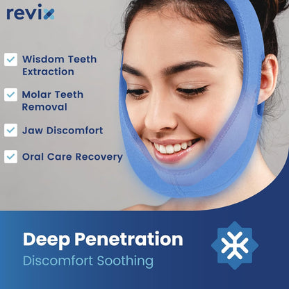 REVIX Wisdom Teeth Ice Pack Head Wrap with 3D Sewing Jaw Ice Pack for Face Oral Surgery Pain Relief for TMJ, Tooth Extraction & Teeth Removed, Extra Snug Fit with 4 Hot Cold Gel Packs Reusable, Black