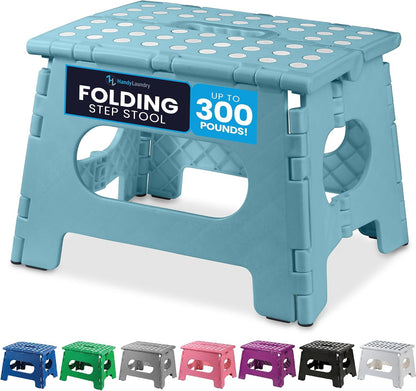 Handy Laundry Folding Step Stool - Sturdy Enough Collapsible Stool to Support Adults - Opens Easy with One Flip - Great for Kitchen, Bathroom or Bedroom (Black - 9 Inch)