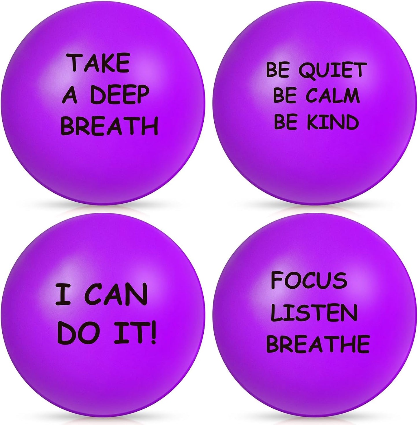 Ceenna 4 Pcs Motivational Stress Balls for Adults 2.5 Inch Stress Relief Balls with Inspirational Quotes for Encouraging Motivating Hand Exercise Anxiety Anger Tension Fidget Manage(Black)