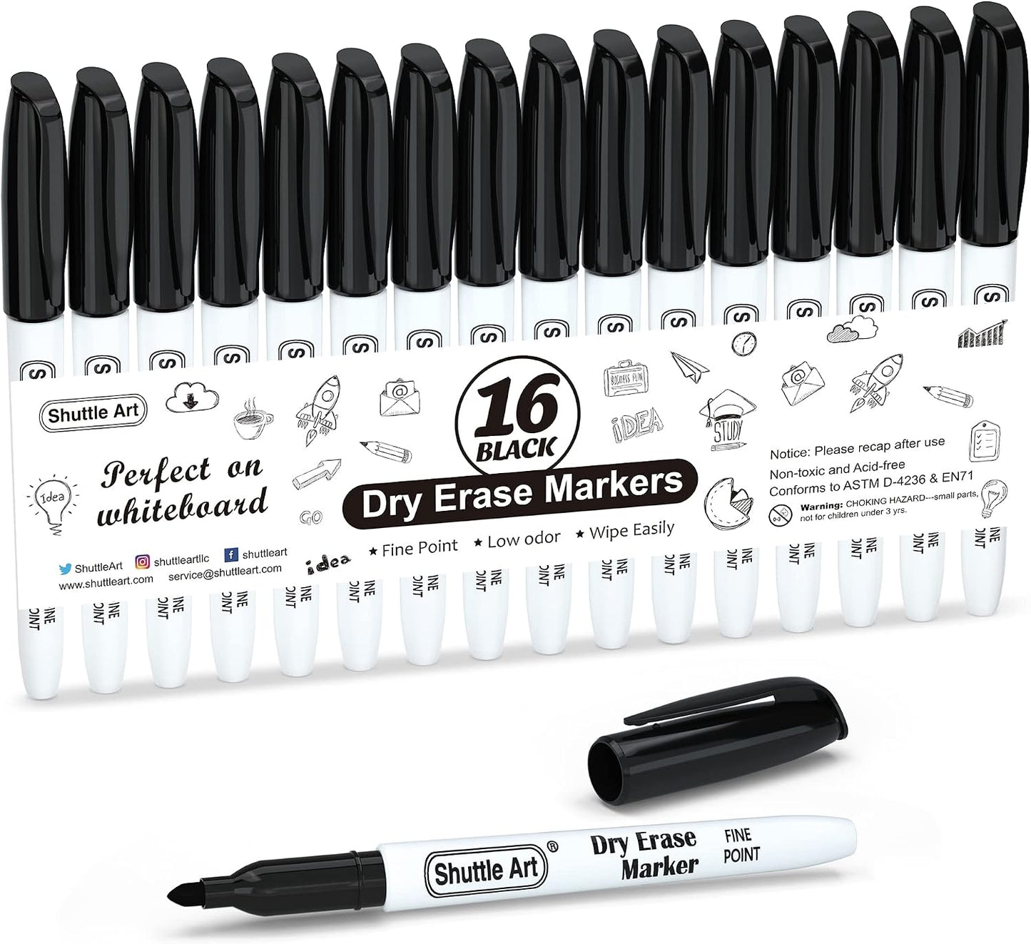 Shuttle Art Magnetic Whiteboard Markers, 20 Pieces Fine Tip and Eraser, Dry Erase Whiteboard Markers, for Writing on Whiteboards, Weekly Planner, Glass for School Office Home