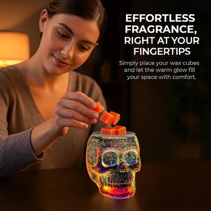 Wax Melt Warmer, Wax Warmer for Scented Wax with Light Bulb, Electric Skull Wax Burner, Halloween Fragrance Wax Melter for Home and Gifts (Rainbow Skull)