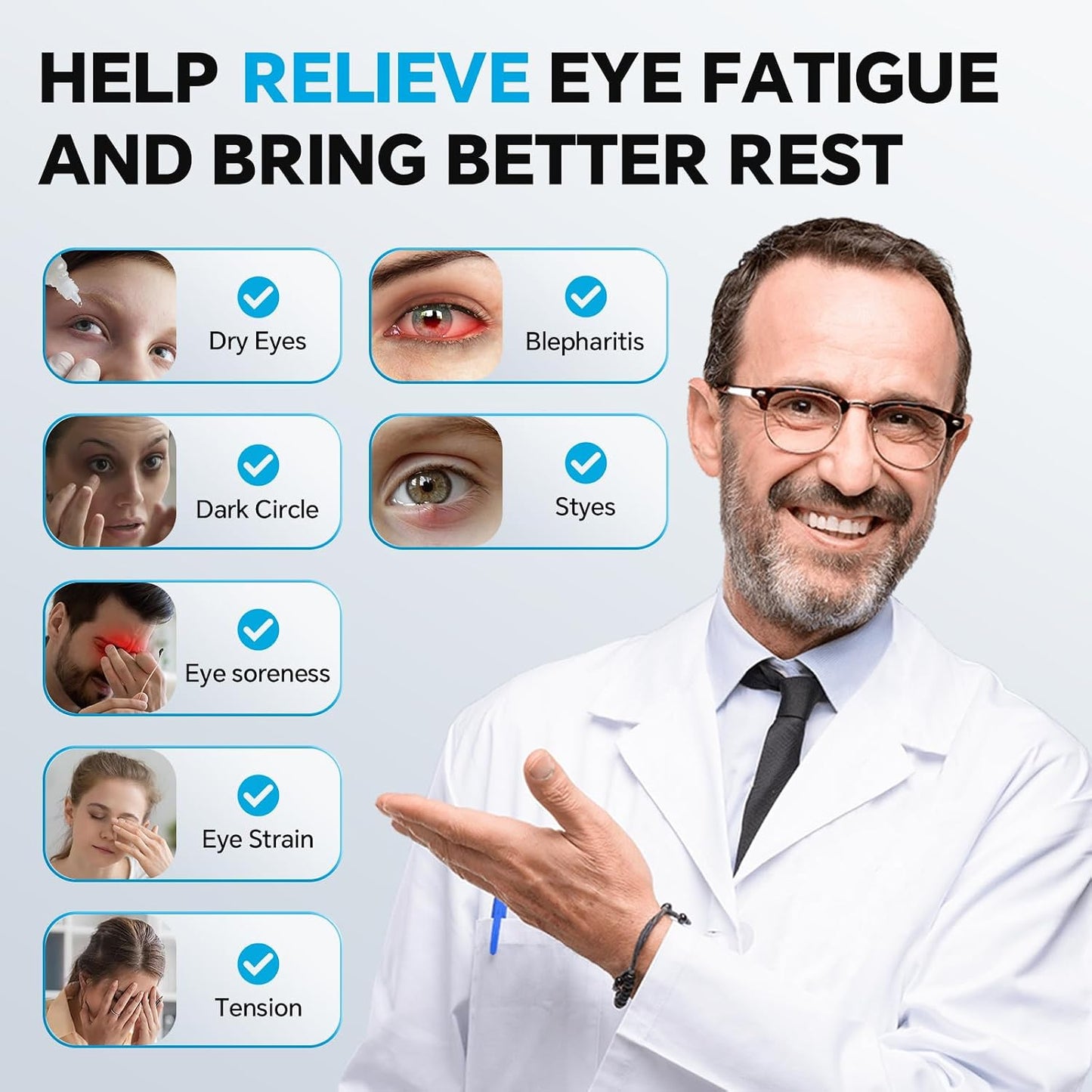 Cordless Heated Eye Mask for Dry Eyes Relief, with 3 Heat Settings, Washable Eye Cover, Warm Heating Pad for Stye Eye Treatment & Travel Use