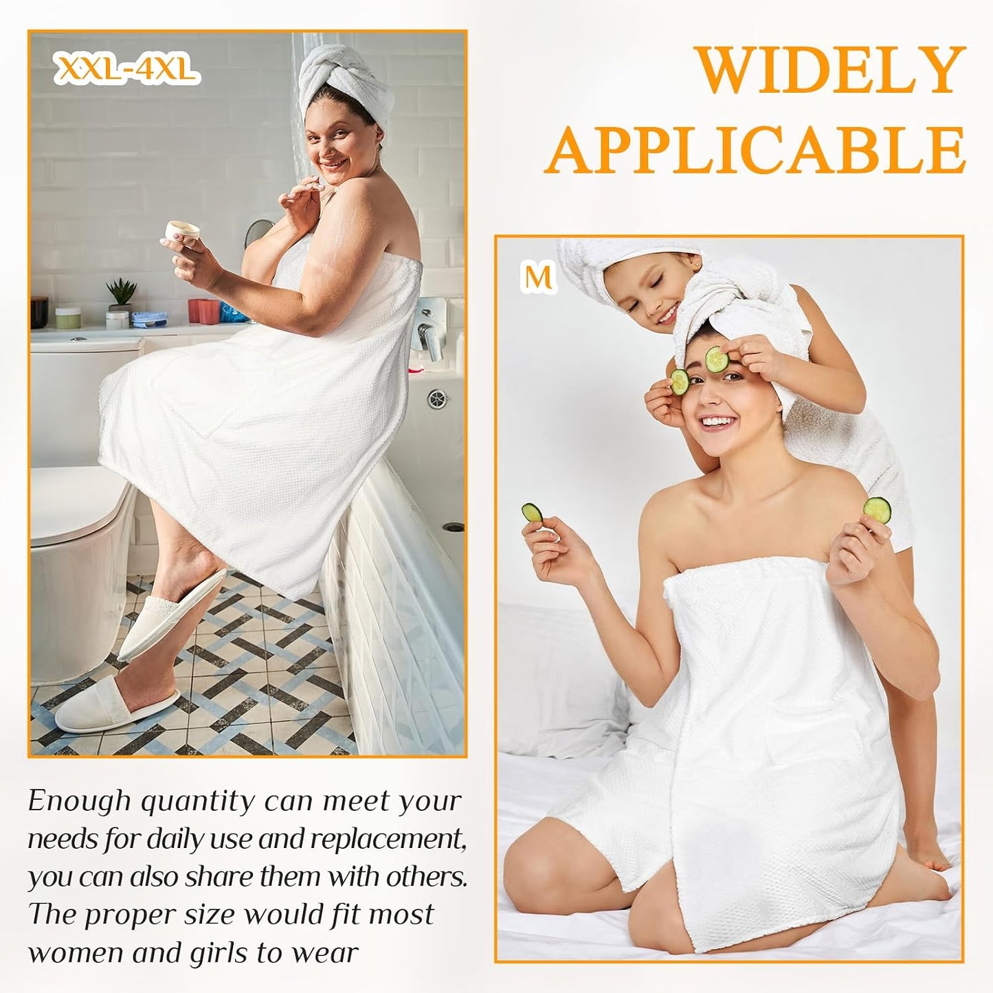 Tigeen 4 Pcs Spa Wraps for Women Waffle Spa Robe with Pocket Adjustable Closure Lightweight Towel Wraps for Bath Shower(Black)