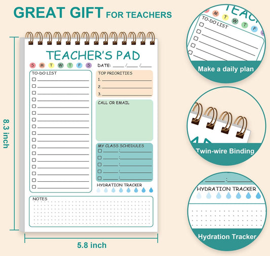 Teacher Notepad - A4 Teacher To Do List Notepad, Spiral Checklist Notebook Organizer for Teachers Notes Task Appointment, Teacher Appreciation Gifts, 8'' x 11'', Green
