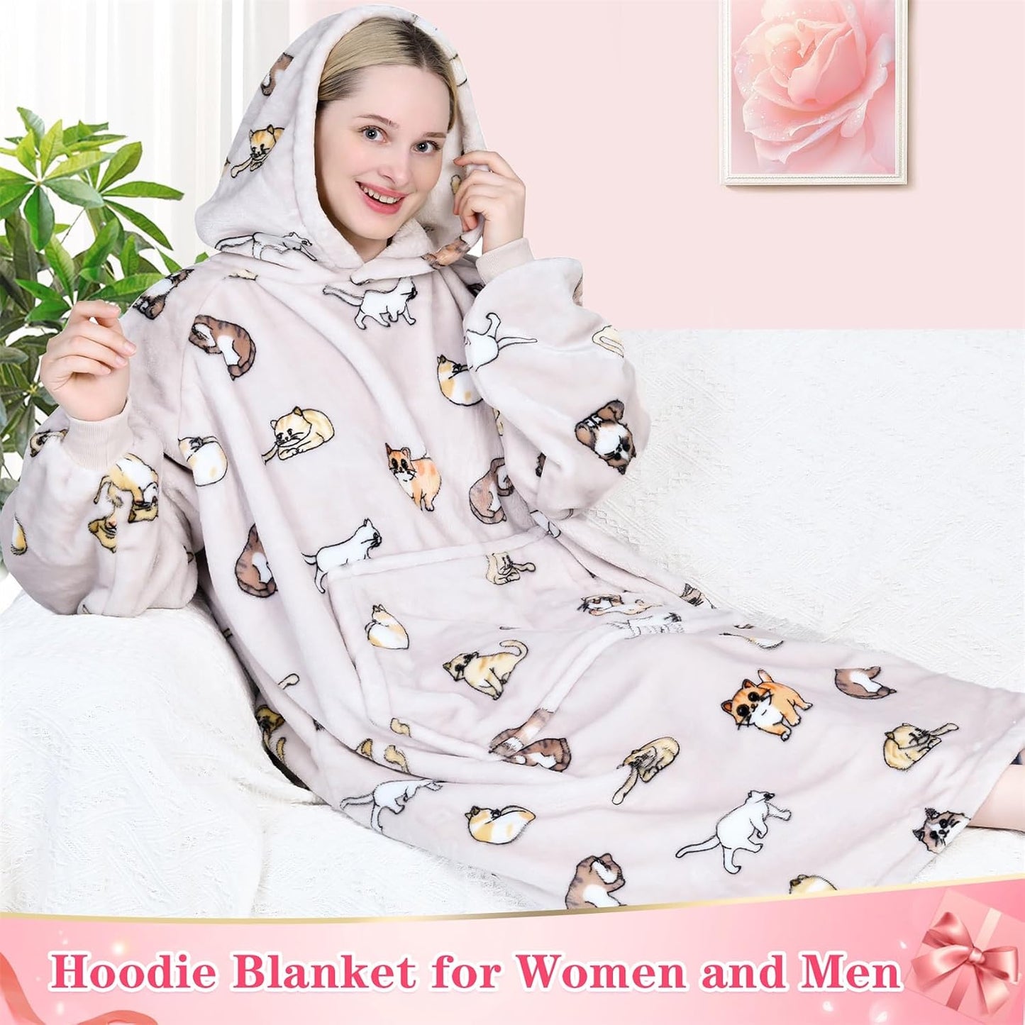 Waitu Wearable Blanket Sweatshirt Gifts for Women and Men, Warm and Cozy Giant Blanket Hoodie, Thick Flannel Blanket with Sleeves and Giant Pocket - Dark Gray