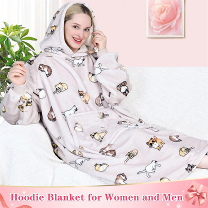 Waitu Wearable Blanket Sweatshirt Gifts for Women and Men, Warm and Cozy Giant Blanket Hoodie, Thick Flannel Blanket with Sleeves and Giant Pocket - Dark Gray