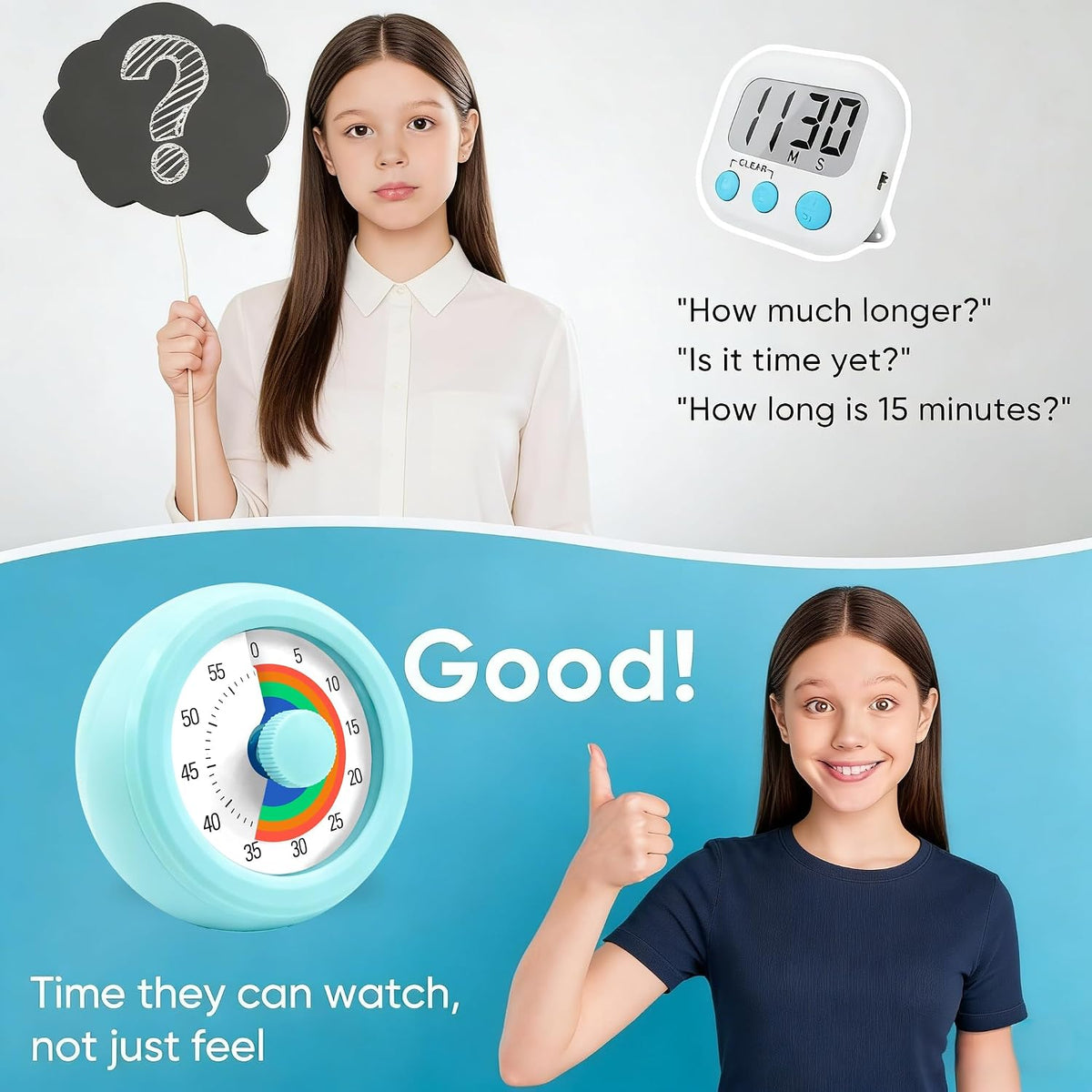 Visual Timer for Kids & Adults, 60 Minute Rainbow Countdown Timer, Time Management Tool for Classroom, Home, Kitchen, Office, School (Green-Round-Rainbow)