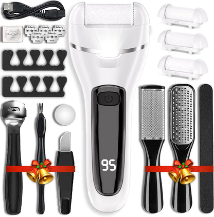 Wea&Hea Electric Foot File Callus Remover for Feet, 17-in-1 Kit | 17-in-1 pedicure kit, 3 roller heads, 2 speeds, rechargeable, IPX6 waterproof wet dry use for hard calluses and cracked heels
