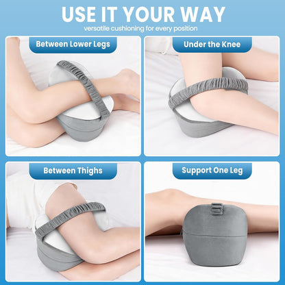 Memory Foam Knee Leg Pillow for Side Sleepers with Strap, Grey