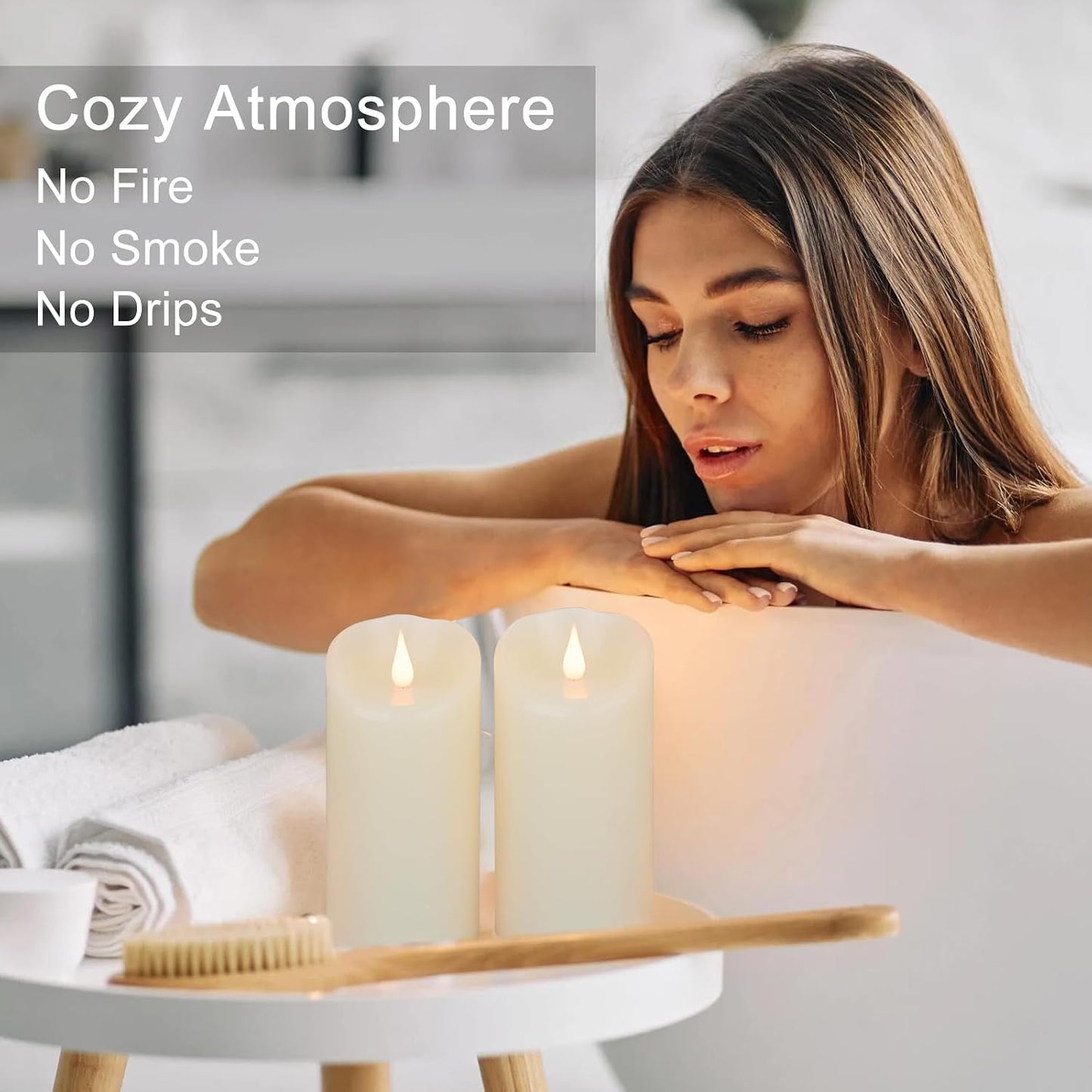 TECHLONG Flickering Flameless Candles with 3D Moving Flame, Last 1000+ Hours Battery Operated Candles with Timer, Ivory Real Wax Pillar Electric LED Candle for Wedding Christmas Party/3" x 5"