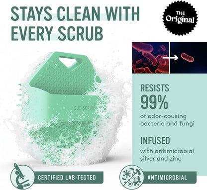 Sud Scrub® Antimicrobial Silicone Body Scrubber, Exfoliating Body Brush for Sensitive Skin, Antibacterial Shower Scrubber for Body, Bathroom Essentials for Men & Women, Charcoal