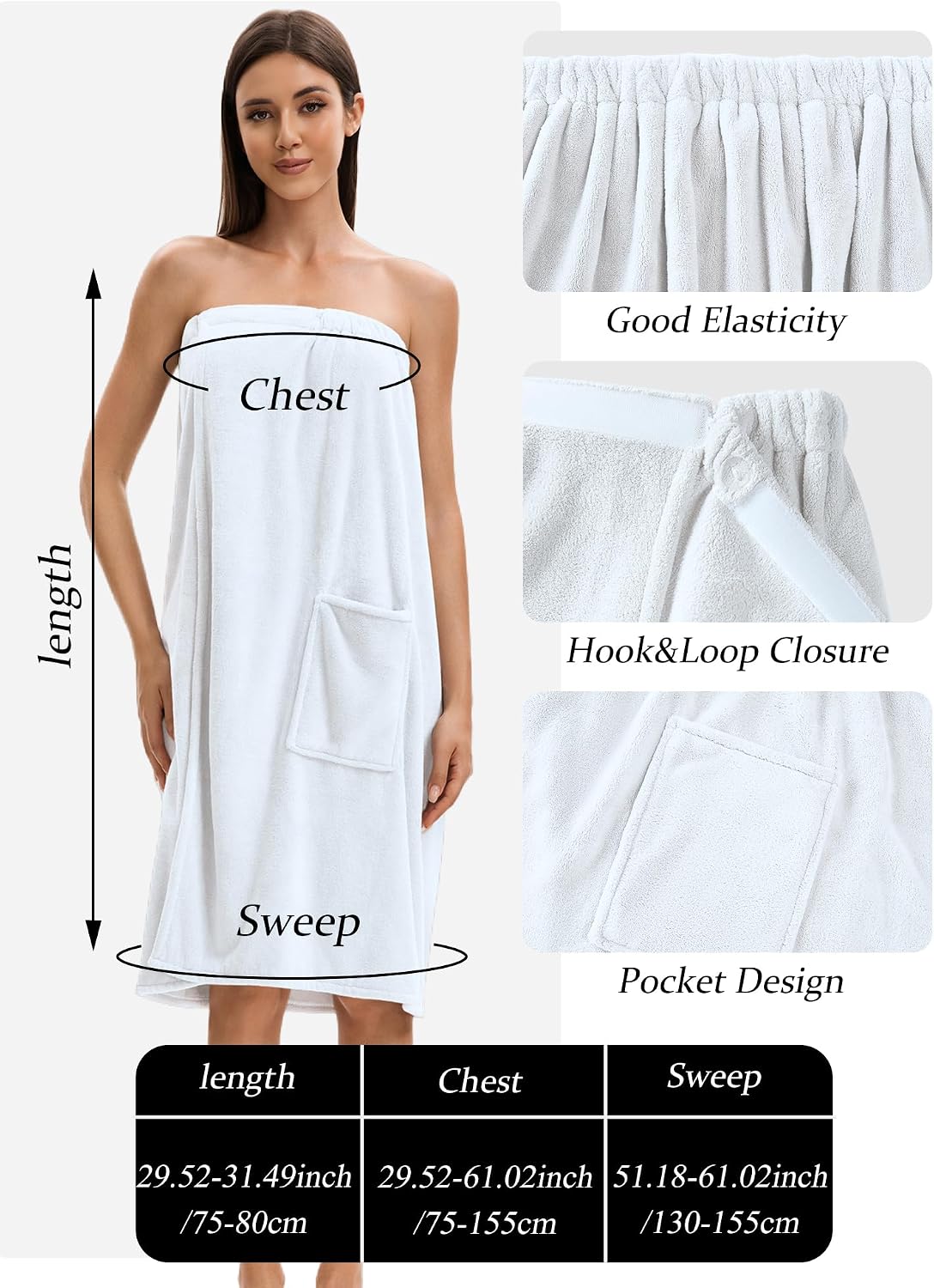 Towel Wrap For Women After Shower，Plush Bath Robe Female，Sauna Spa Wrap Around Towels With Pockets